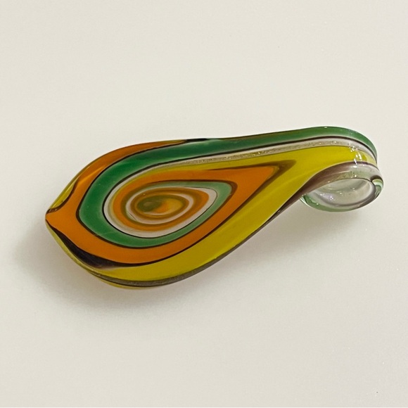 Handblown Artisan Oval Yellow Green Orange Fall Art Lampwork Glass Pendant - Picture 7 of 15